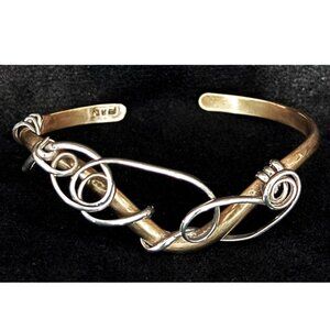 NAVAJO Twisted Cuff Bracelet Sterling Silver & Brass Unisex Adjustable Signed